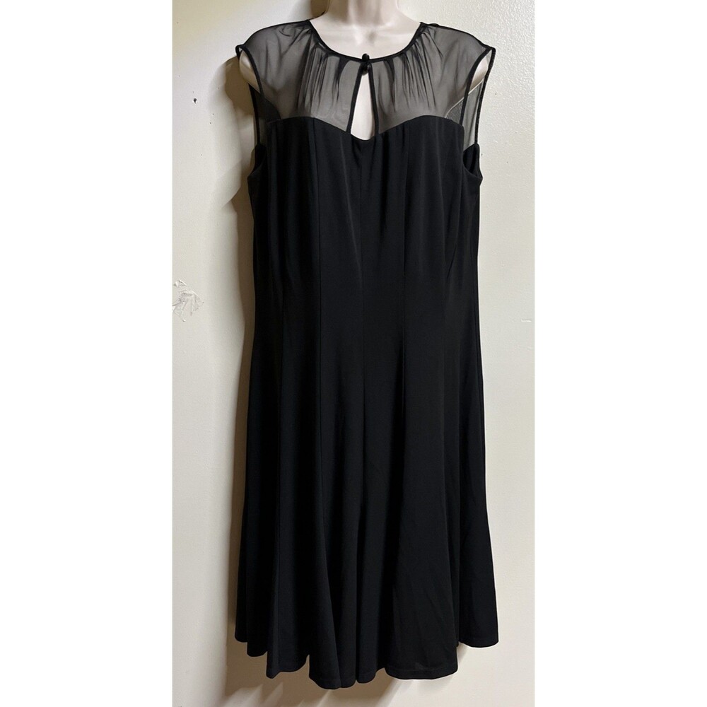 Leslie Fay Women's Black A-Line Slip Dress Size 16 Cap Mesh Sleeveless Lined